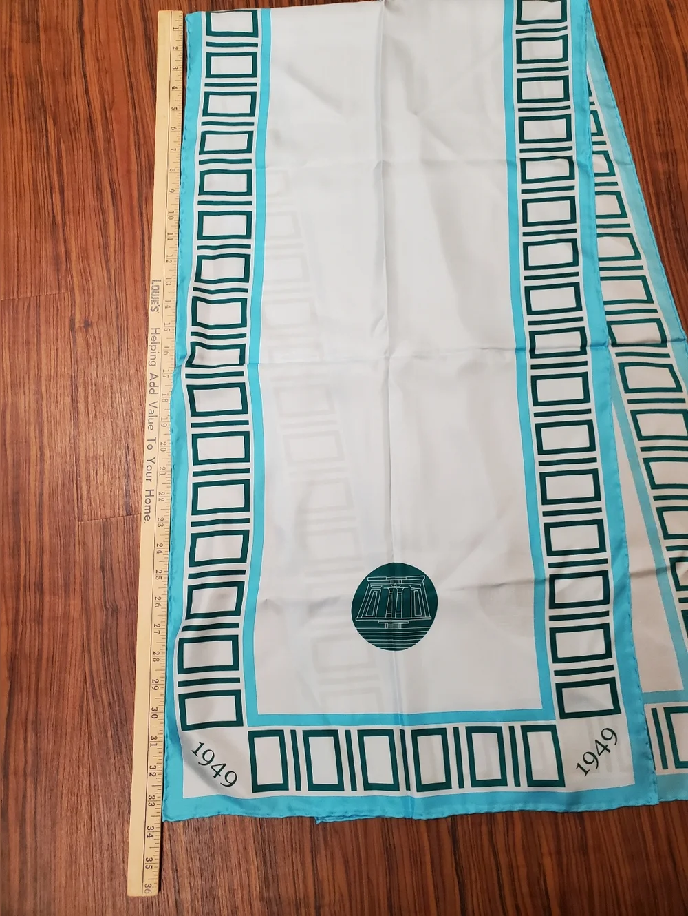 Vntg 100% Silk Scarf Geometric MCM Space Age 1949 Graphic Turquoise Blue. Korea - Picture 10 of 10